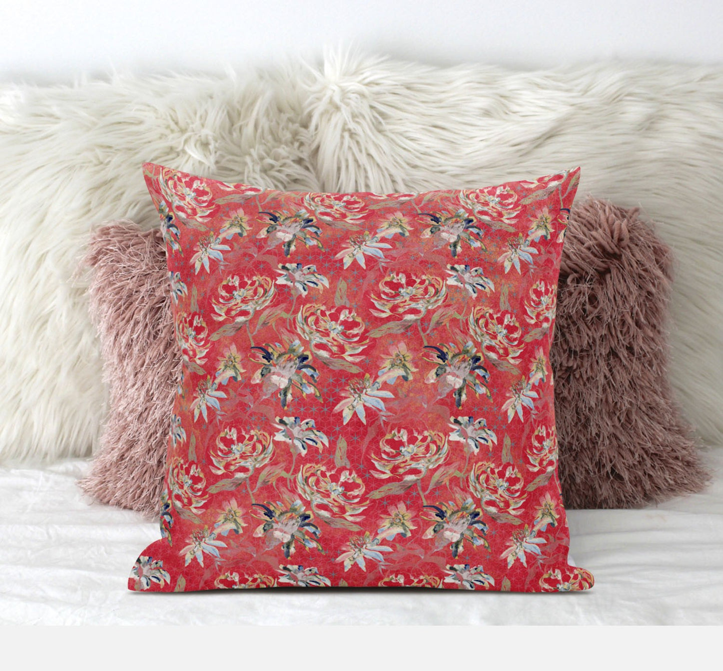 18" Salmon Red Roses Suede Throw Pillow