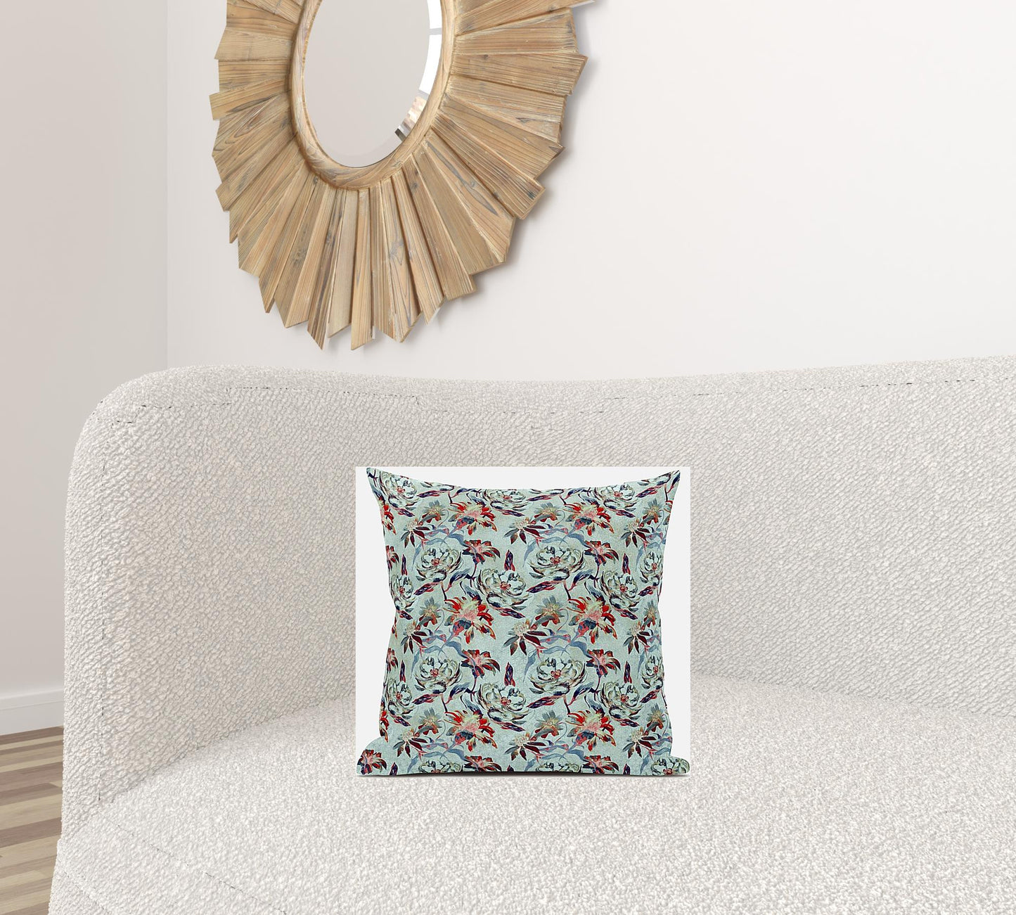 16" Red Aqua Roses Suede Throw Pillow