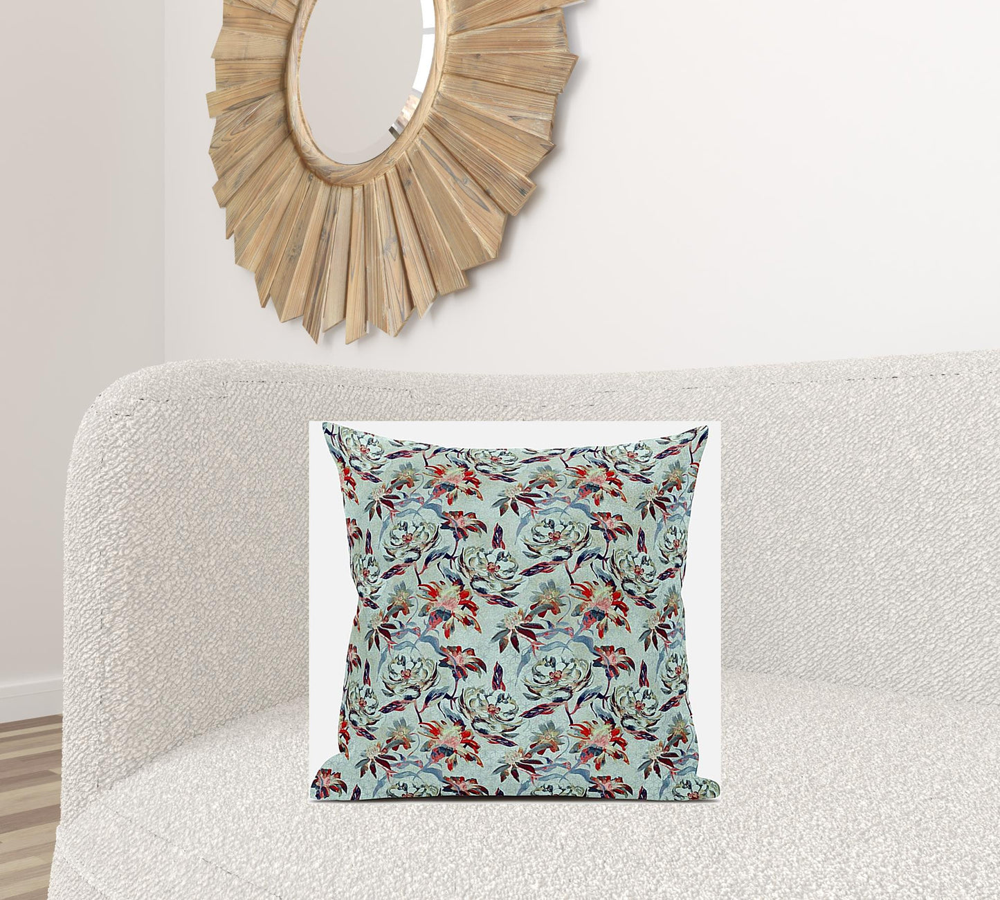 18" Red Aqua Roses Suede Throw Pillow