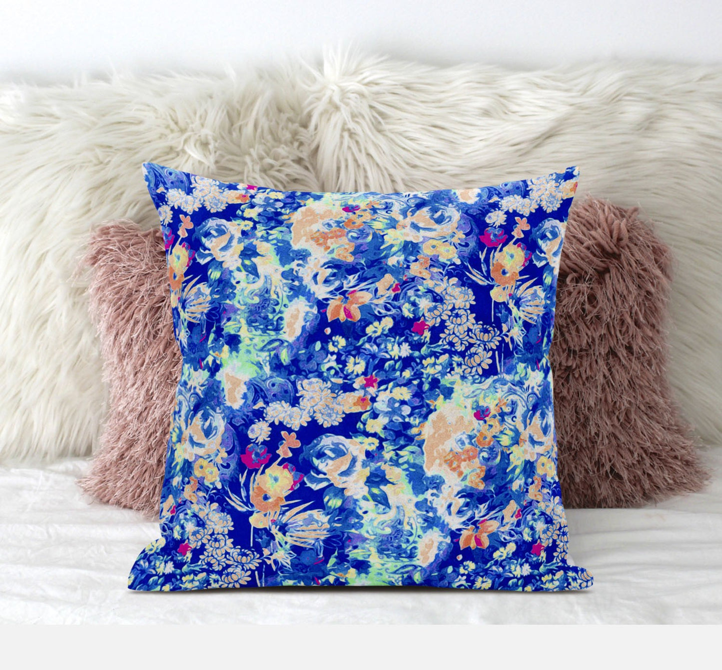 16" Bright Blue Springtime Suede Throw Pillow