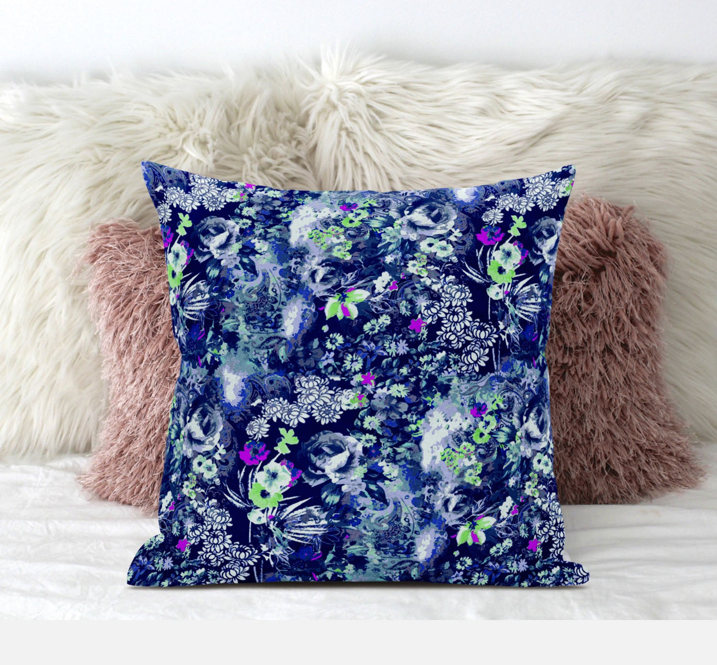 18" Purple Blue Springtime Suede Throw Pillow