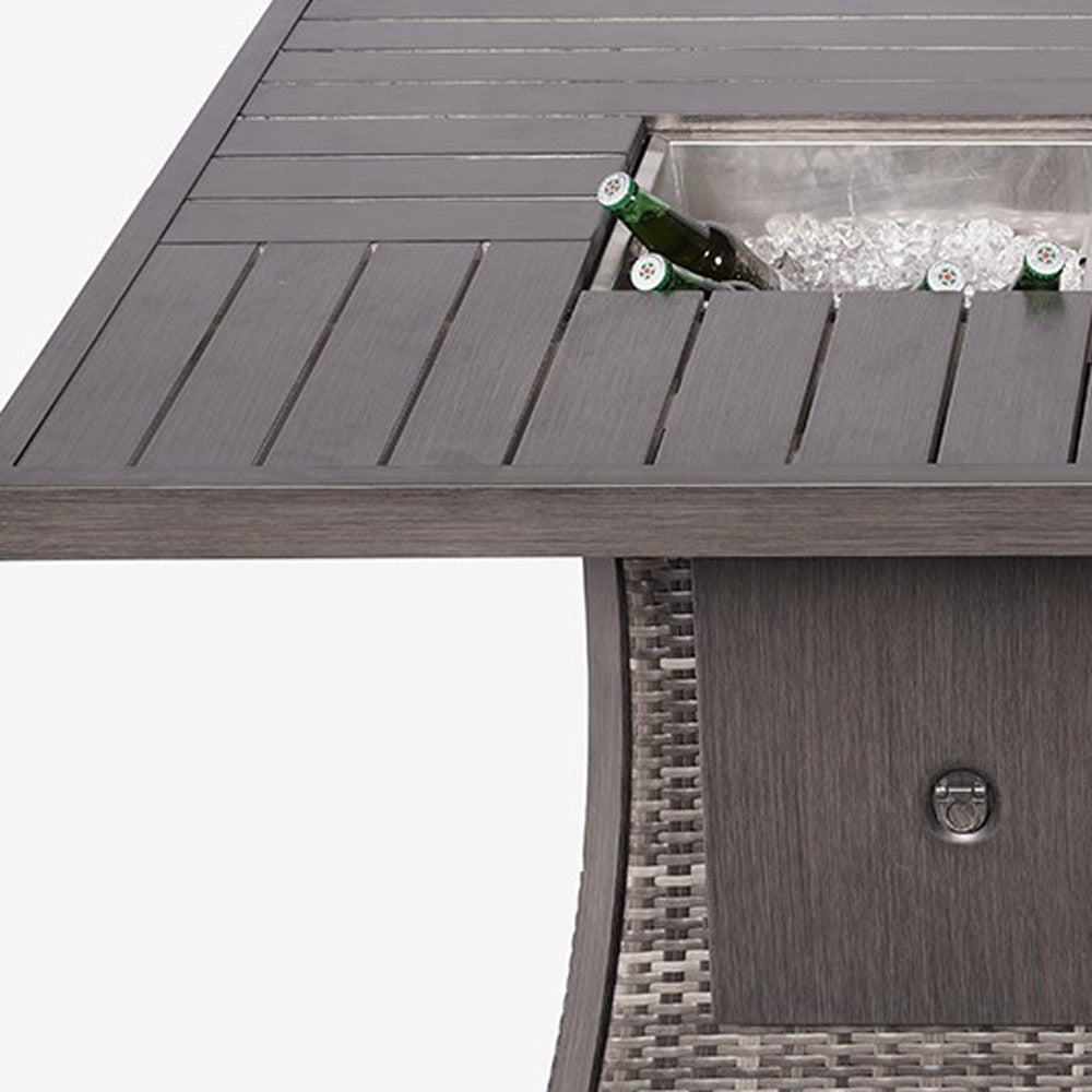 Gray Wicker Outdoor Gas Fire Pit Table with Ice Bucket