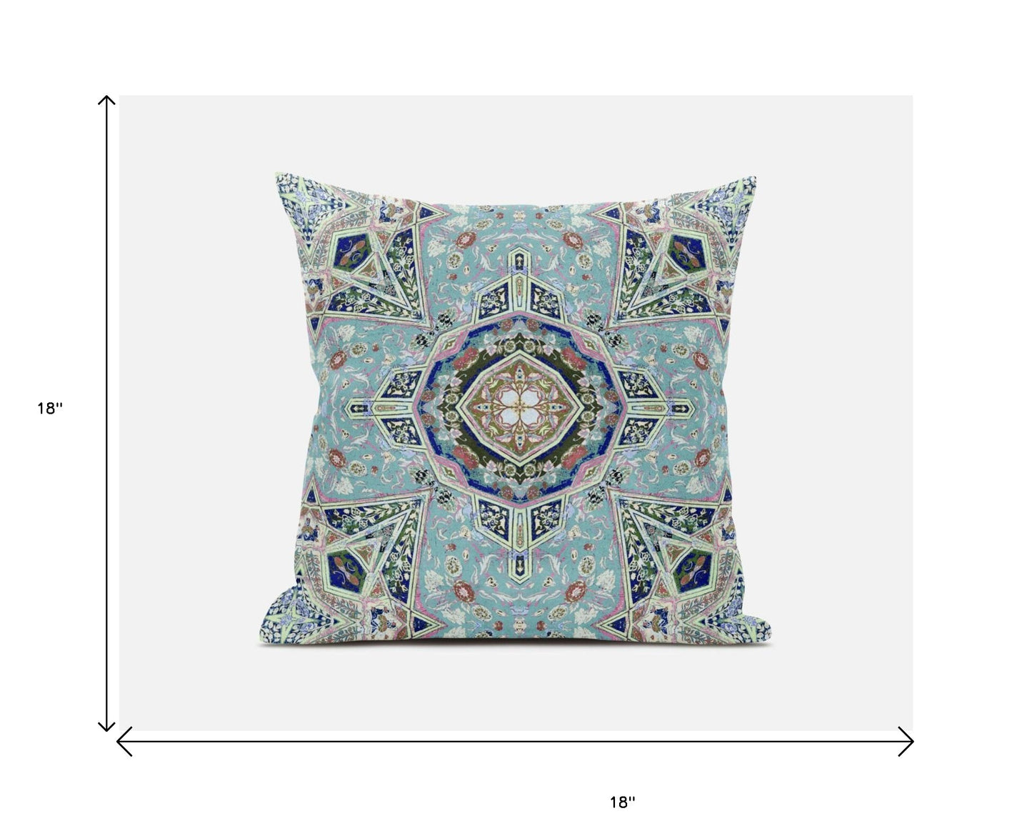 18" Aqua Blue Floral Geometric Suede Throw Pillow