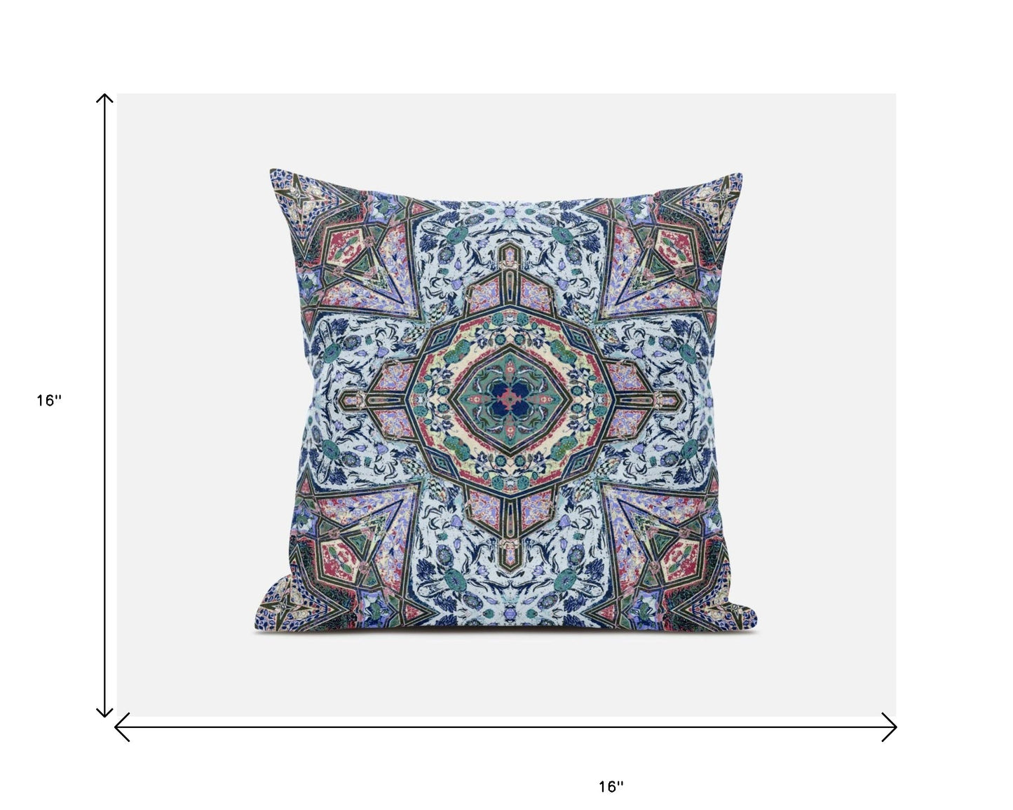 16" Pale Blue Pink Floral Medallion Suede Throw Pillow