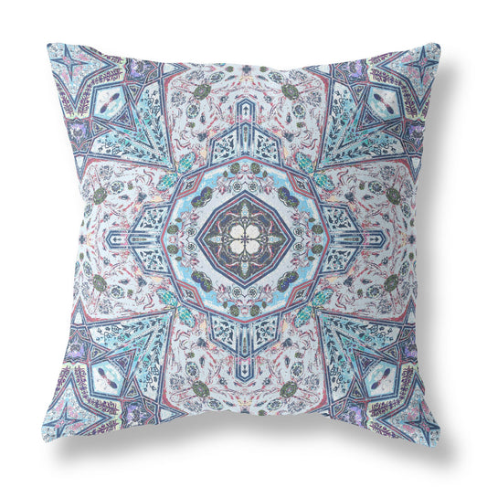 16" Light Blue Gray Floral Boho Suede Throw Pillow