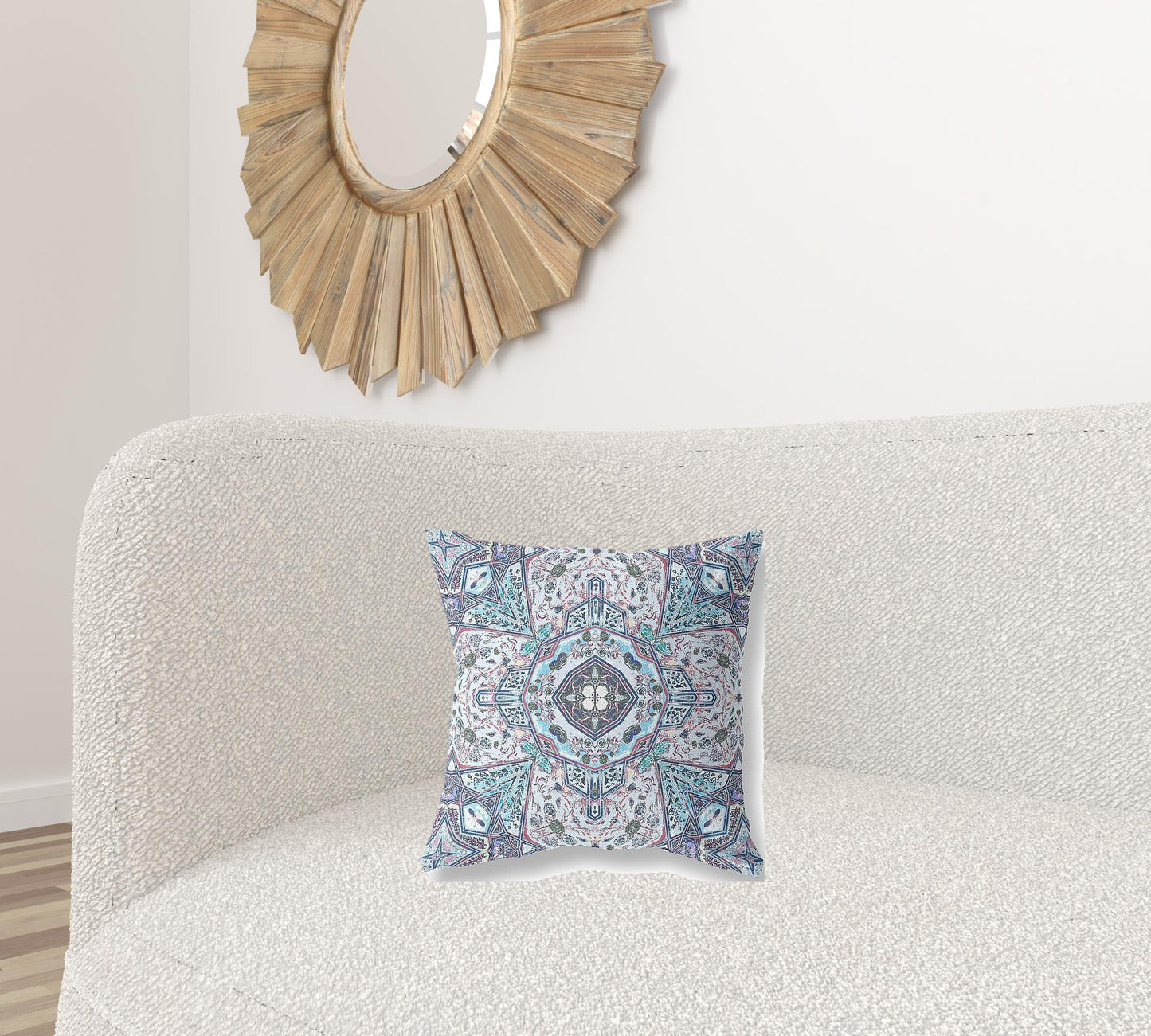 16" Light Blue Gray Floral Boho Suede Throw Pillow