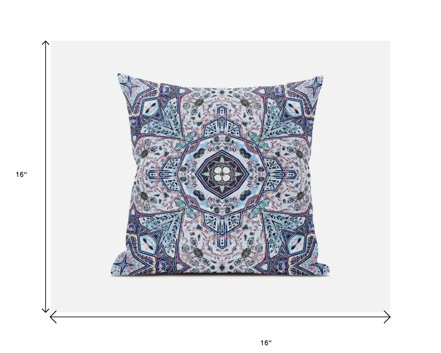 16" Light Blue Gray Floral Boho Suede Throw Pillow