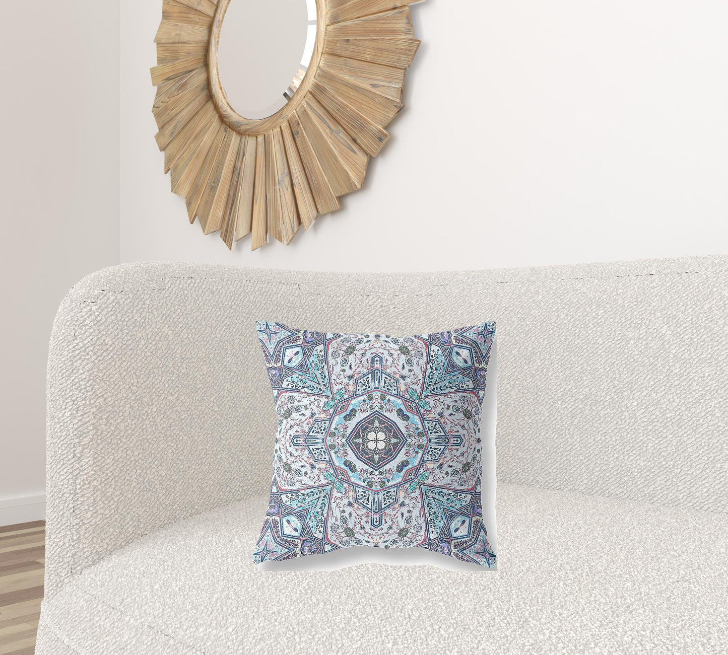 18" Light Blue Gray Floral Boho Suede Throw Pillow