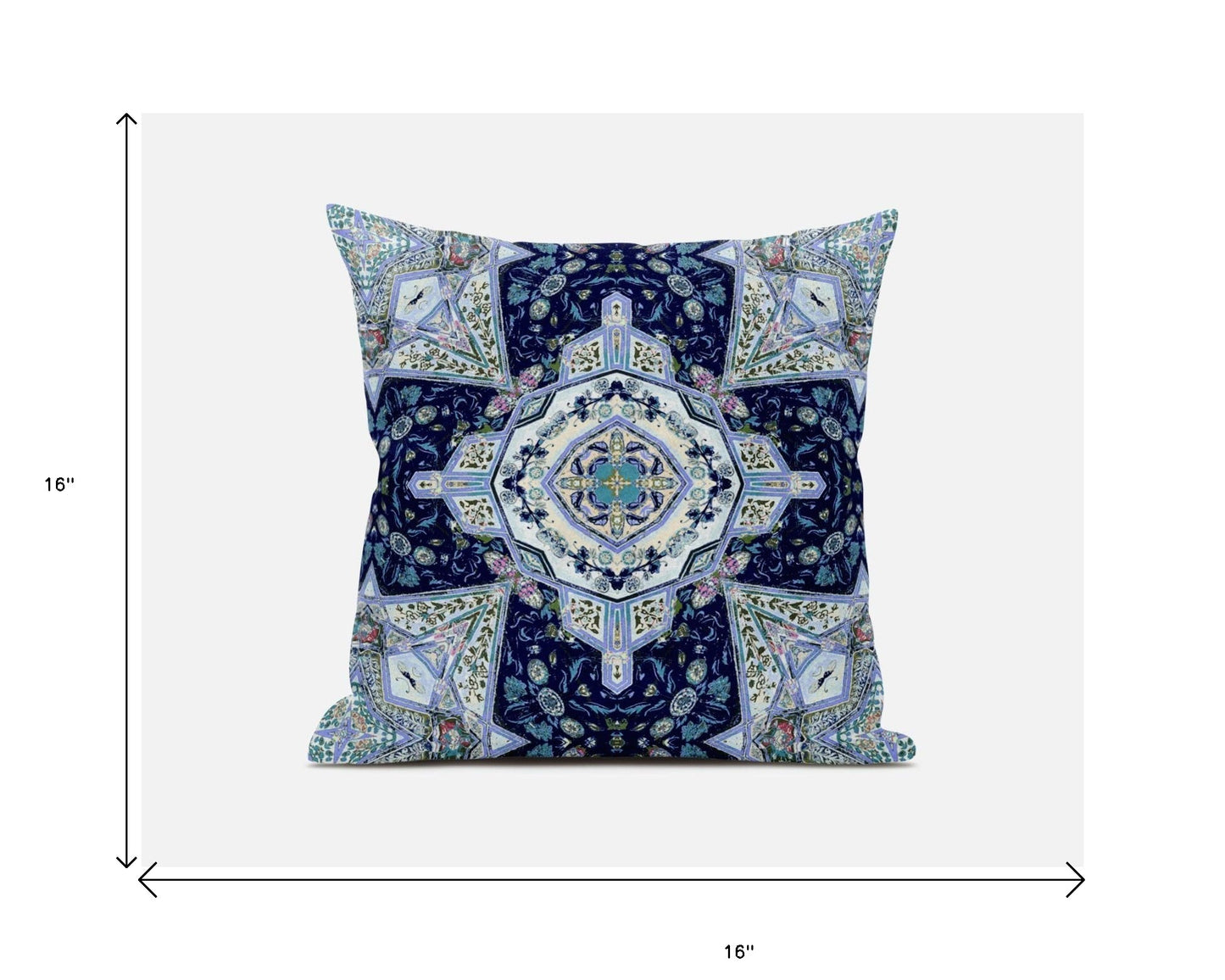 16" Indigo Blue Boho Floral Geo Suede Throw Pillow