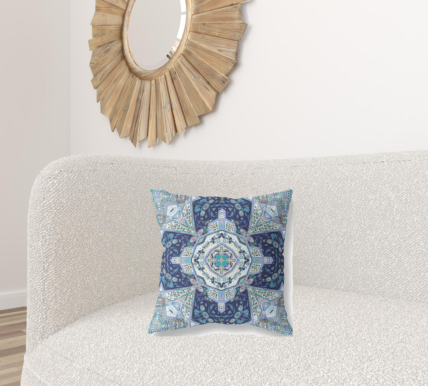 18" Indigo Blue Boho Floral Geo Suede Throw Pillow