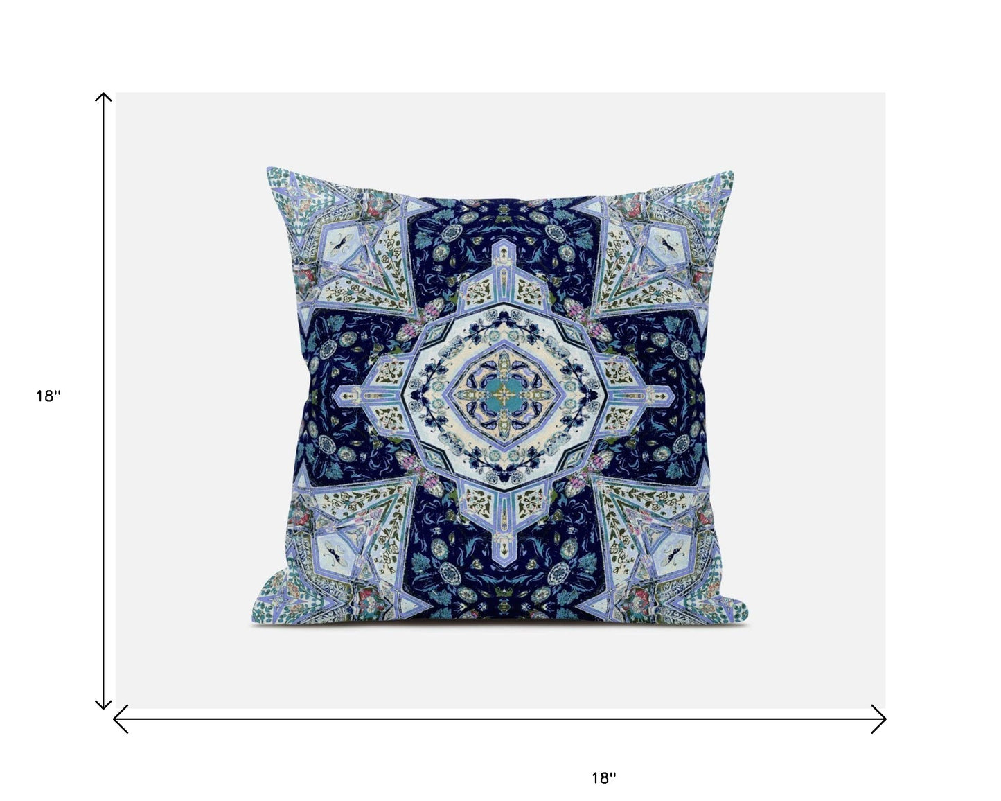 18" Indigo Blue Boho Floral Geo Suede Throw Pillow