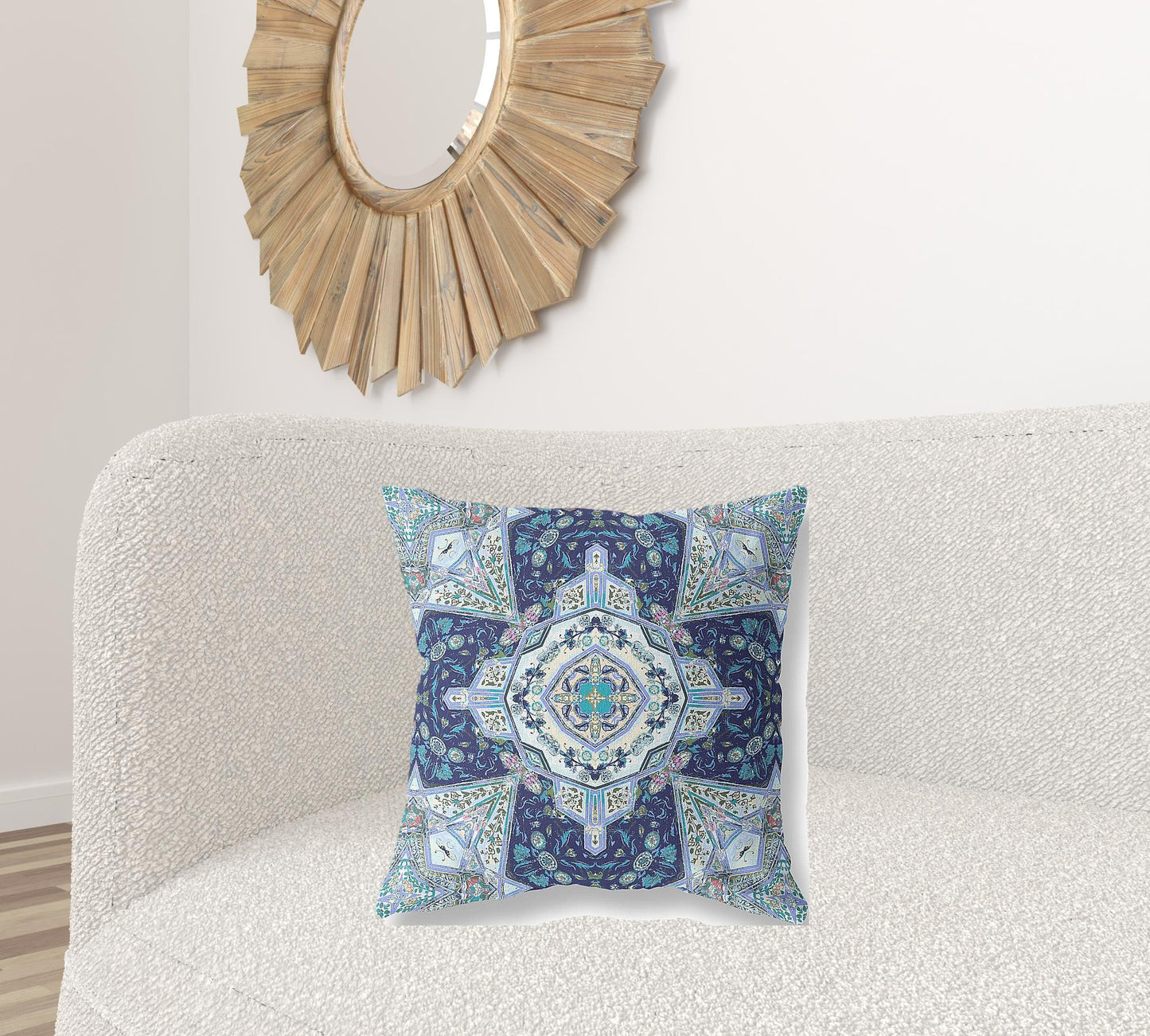 18" Indigo Blue Boho Floral Geo Suede Throw Pillow