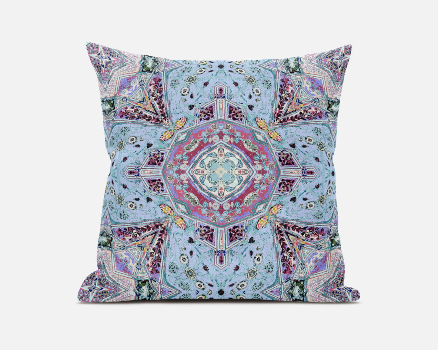 18" Blue Magenta Boho Chic Floral Suede Throw Pillow