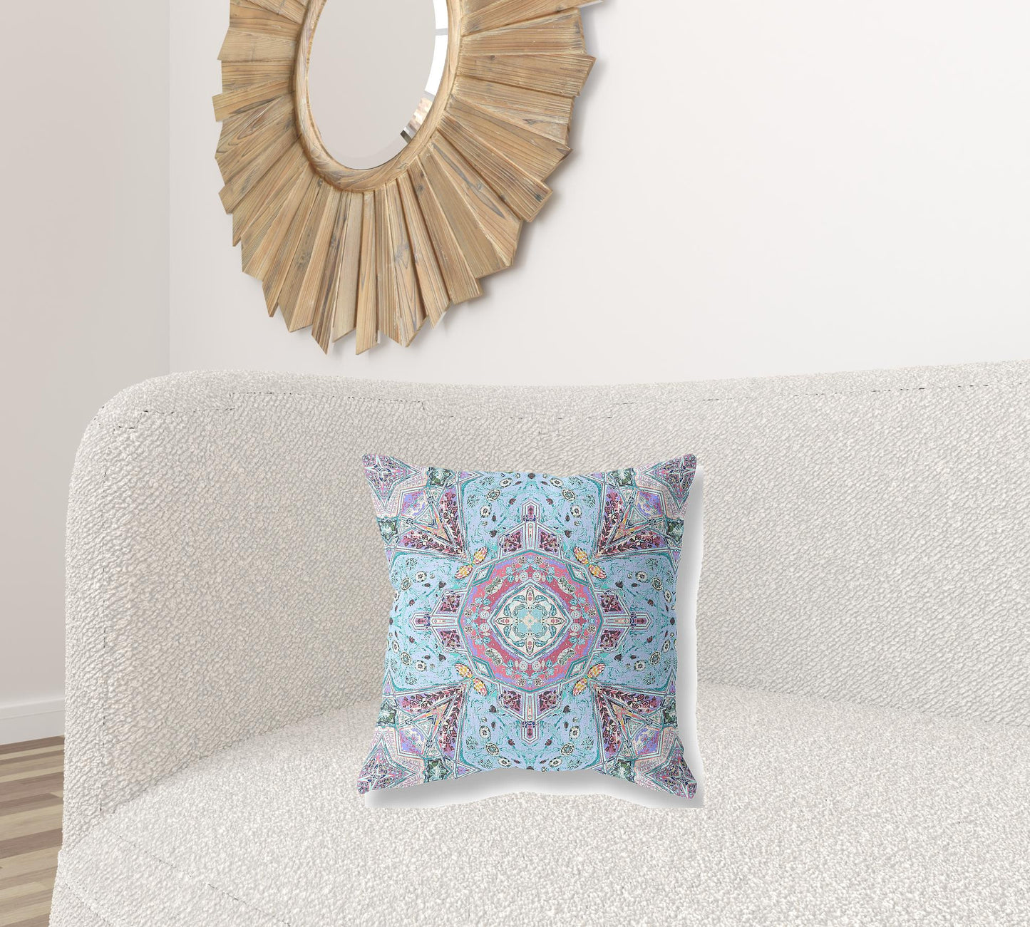 18" Blue Magenta Boho Chic Floral Suede Throw Pillow