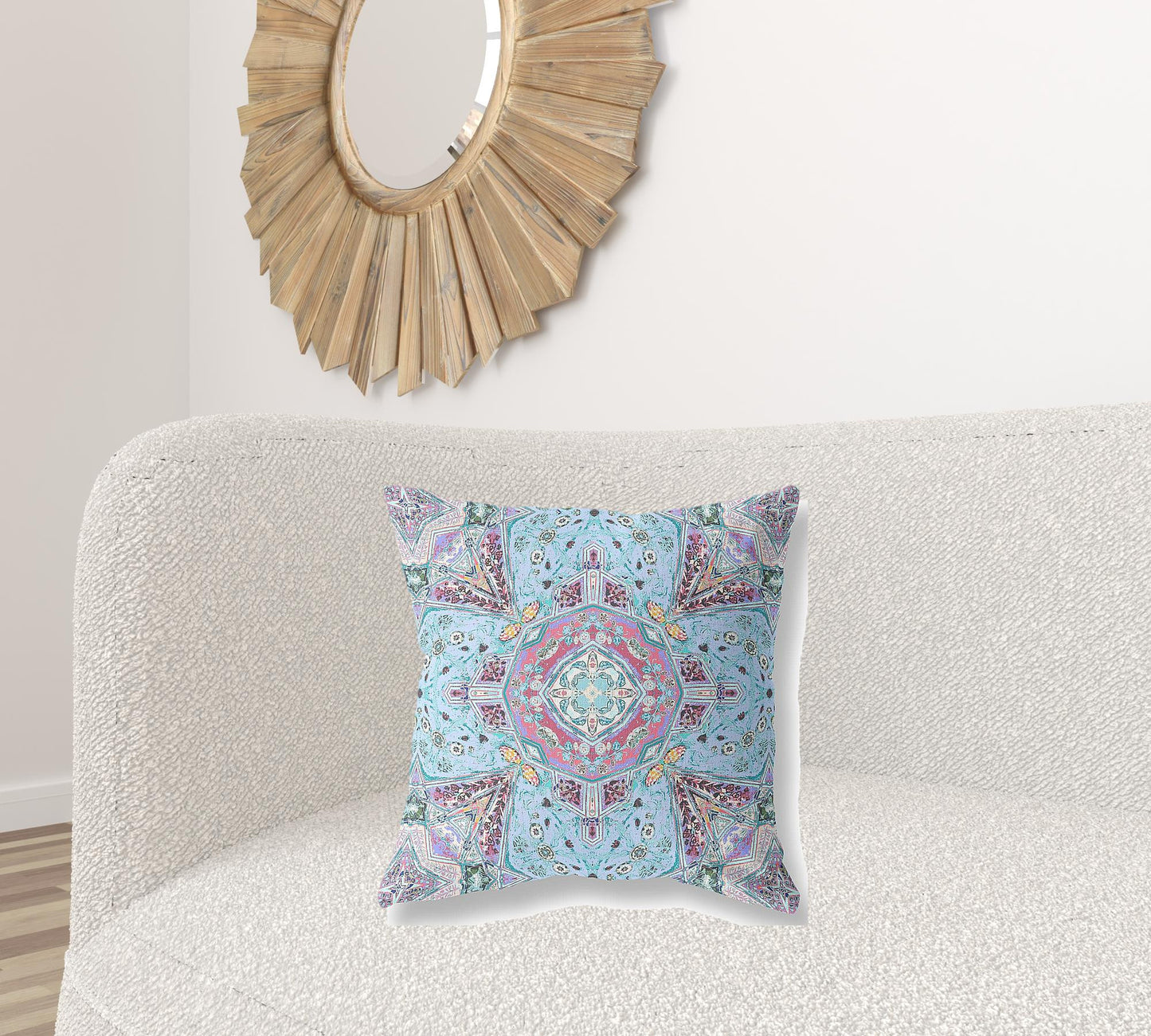 18" Blue Magenta Boho Chic Floral Suede Throw Pillow