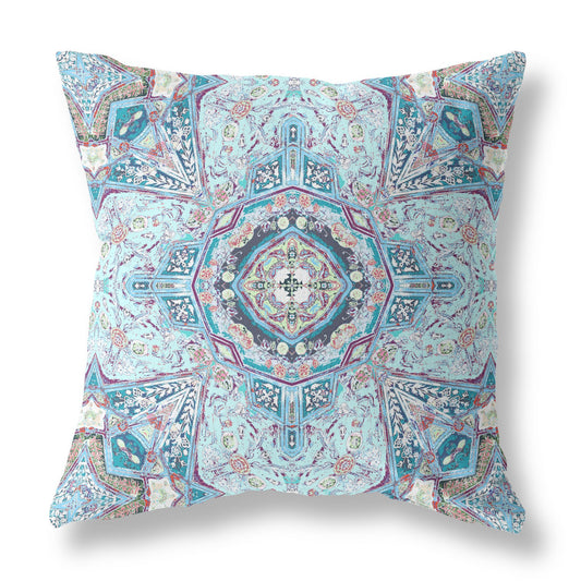 16" Light Blue Boho Flower Suede throw Pillow