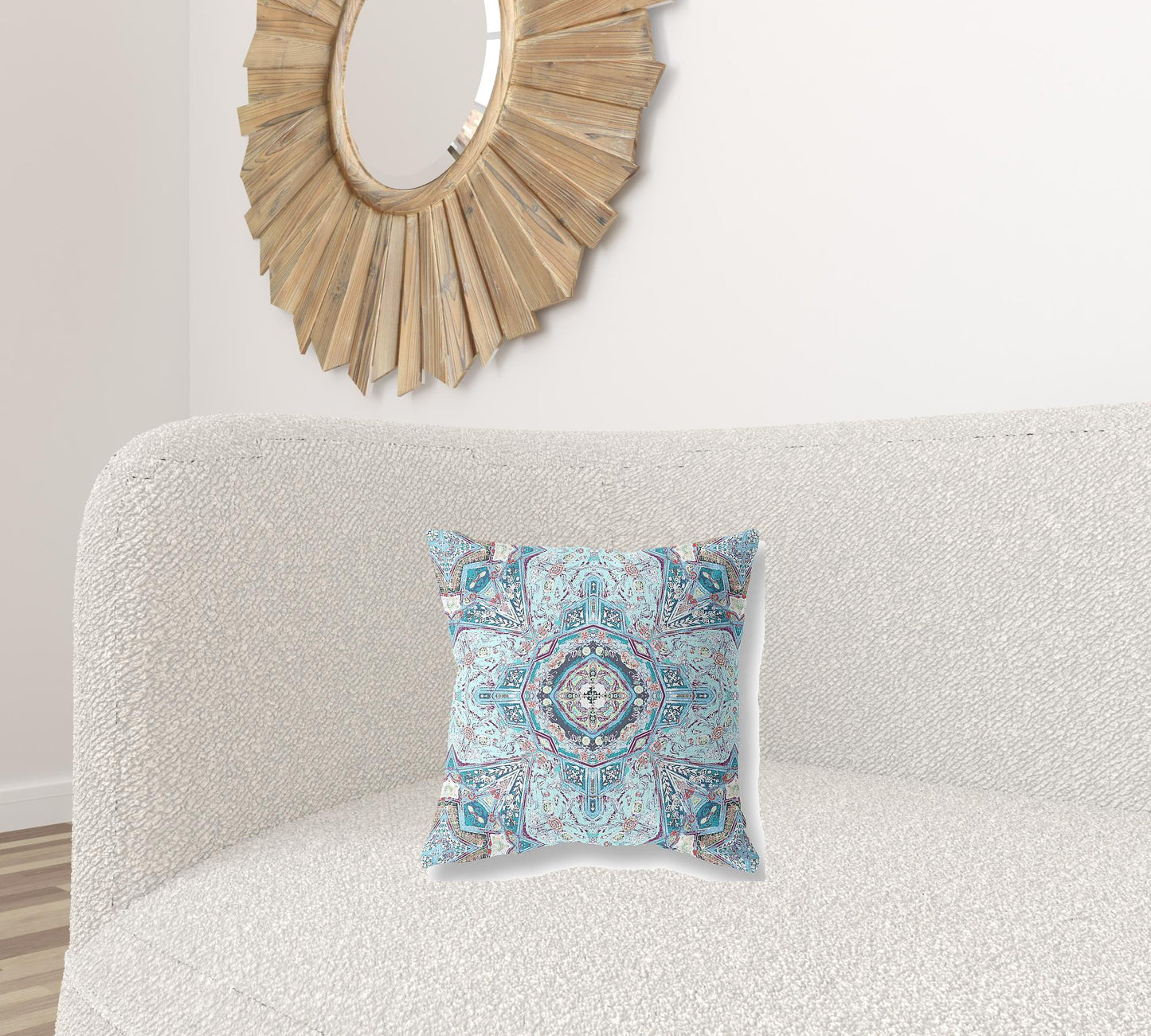 16" Light Blue Boho Flower Suede throw Pillow