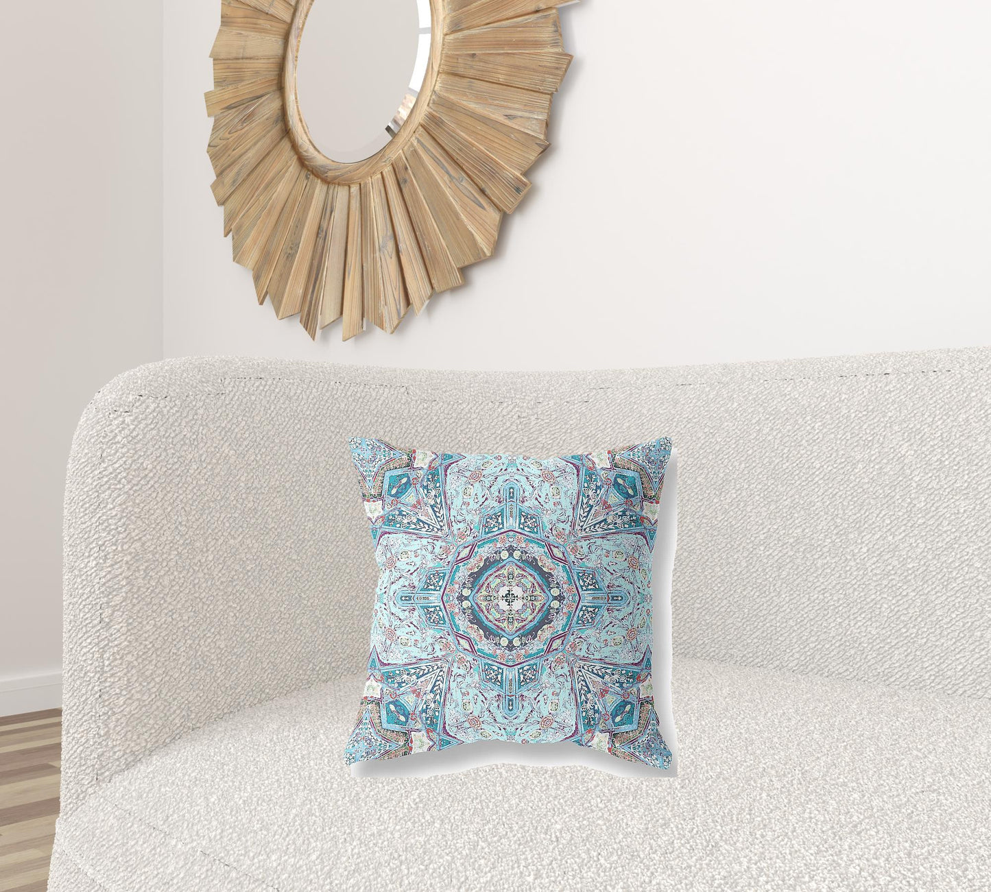 18" Light Blue Boho Flower Suede throw Pillow