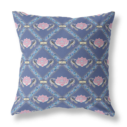 16" X 16" Purple Blue Pink Lotus Floral Blown Seam Suede Throw Pillow