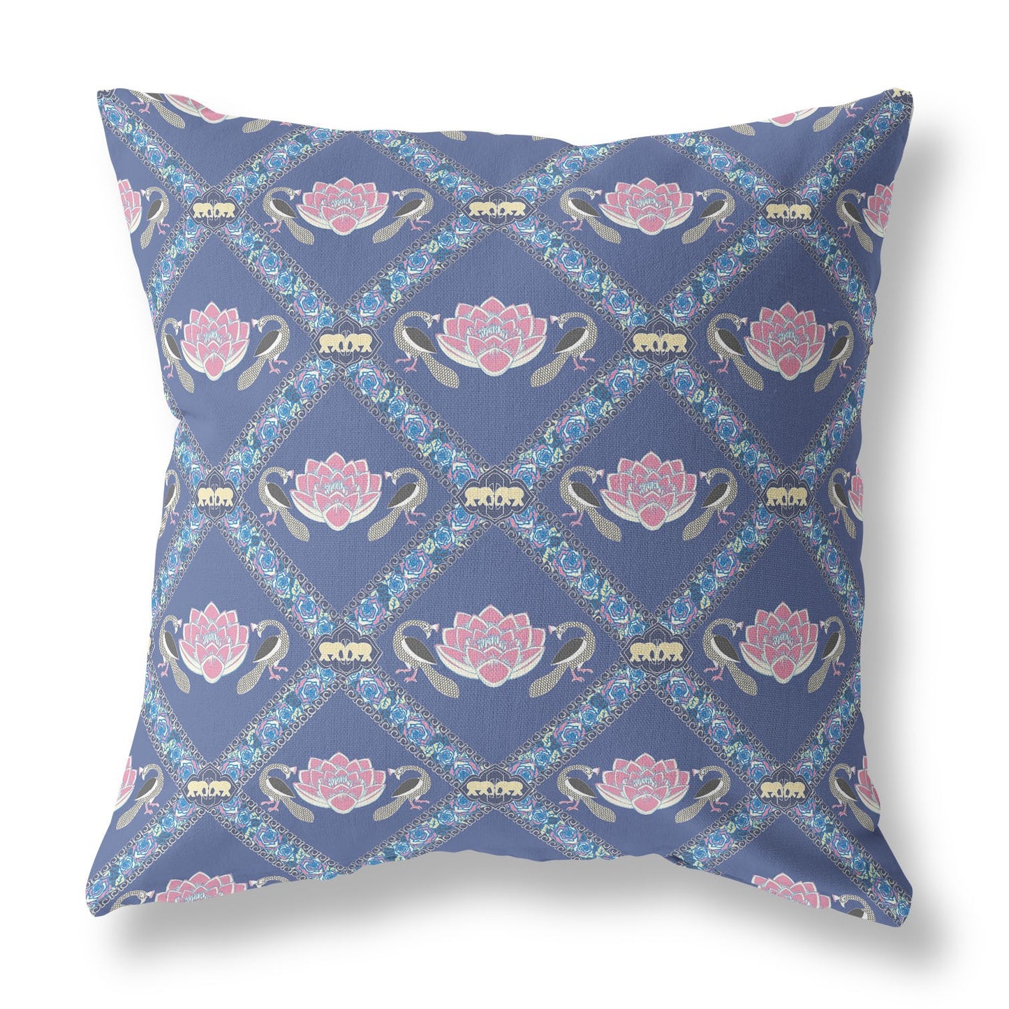 18" X 18" Purple Blue Pink Lotus Floral Blown Seam Suede Throw Pillow