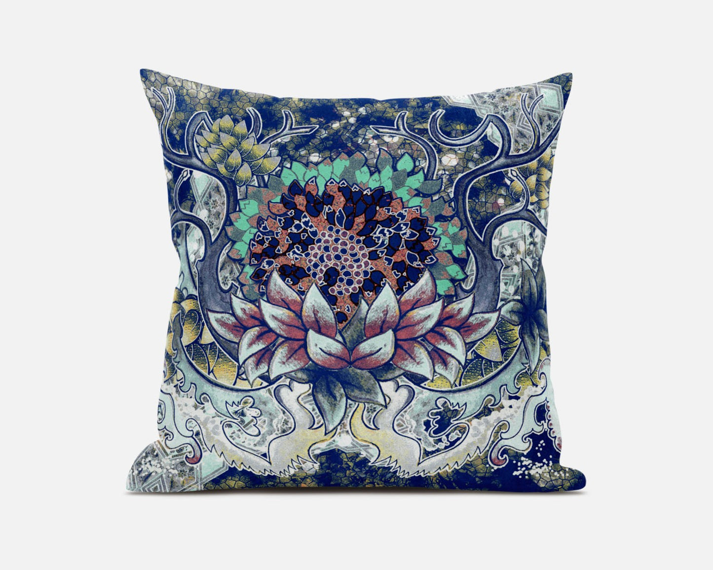 16” Blue Aqua Flower Bloom Suede Throw Pillow