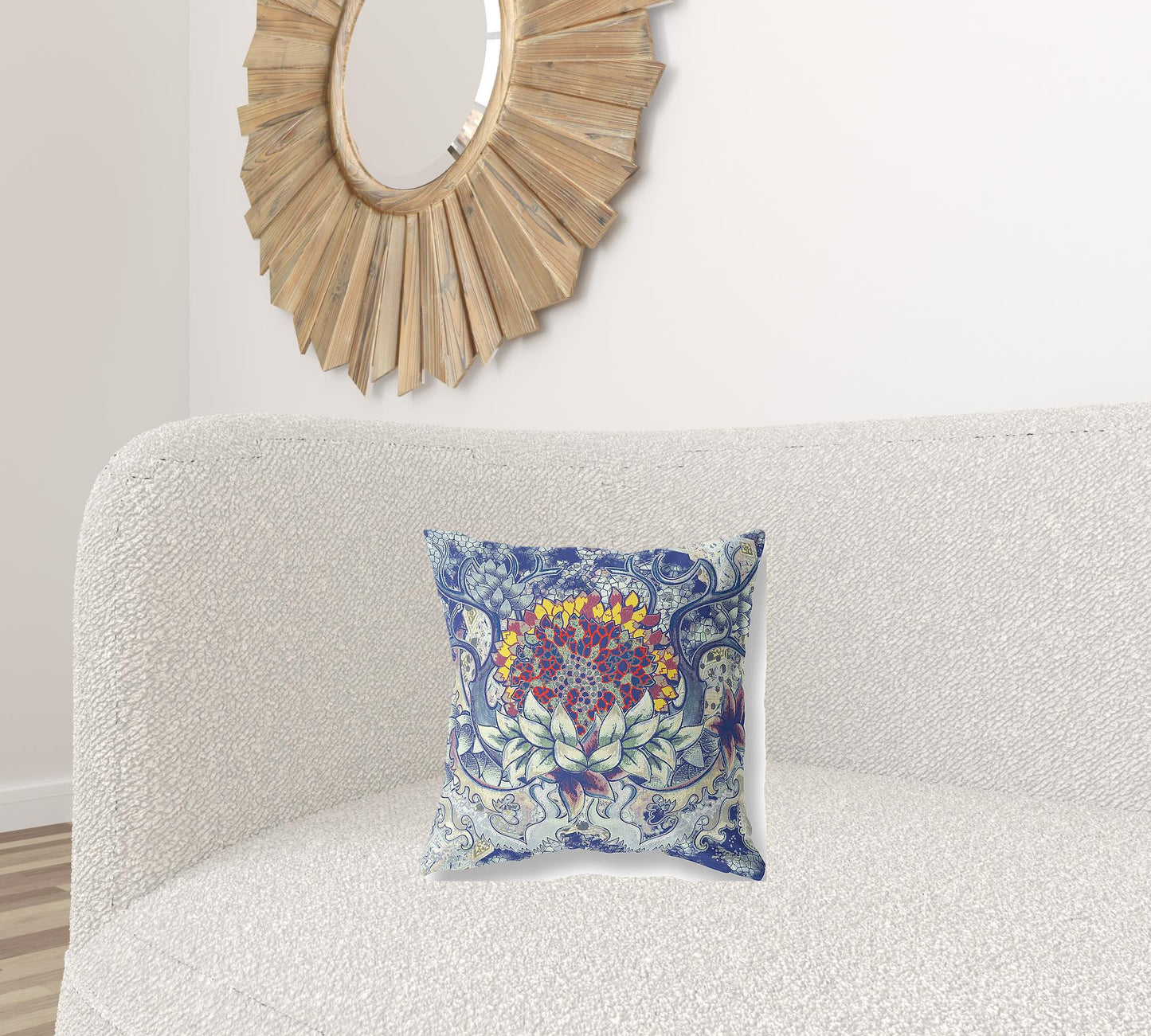 16” Blue Gray Flower Bloom Suede Throw Pillow