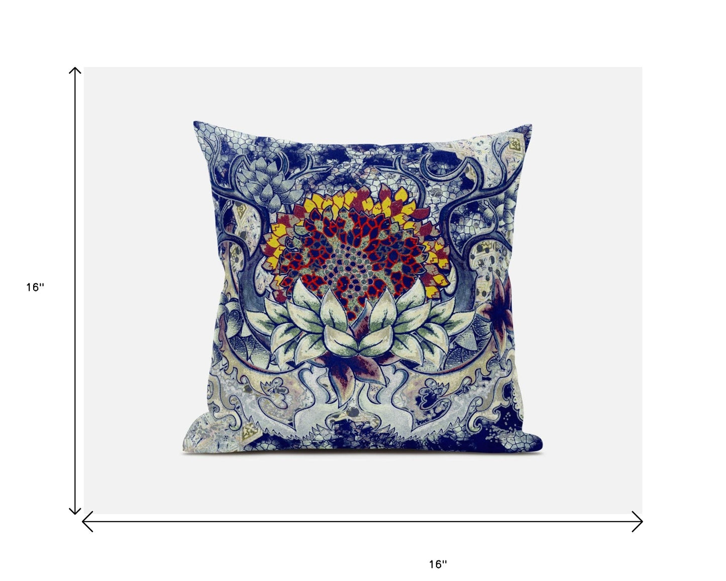 16” Blue Gray Flower Bloom Suede Throw Pillow