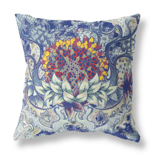 18” Blue Gray Flower Bloom Suede Throw Pillow