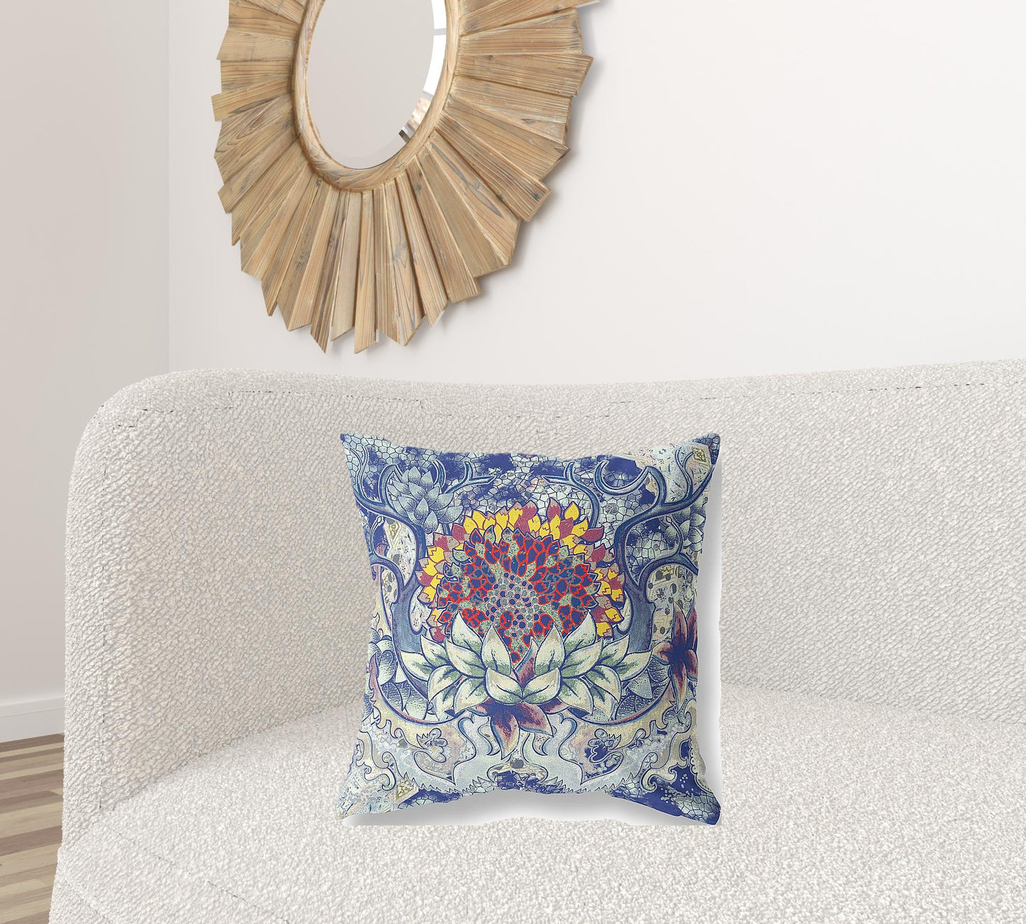 18” Blue Gray Flower Bloom Suede Throw Pillow