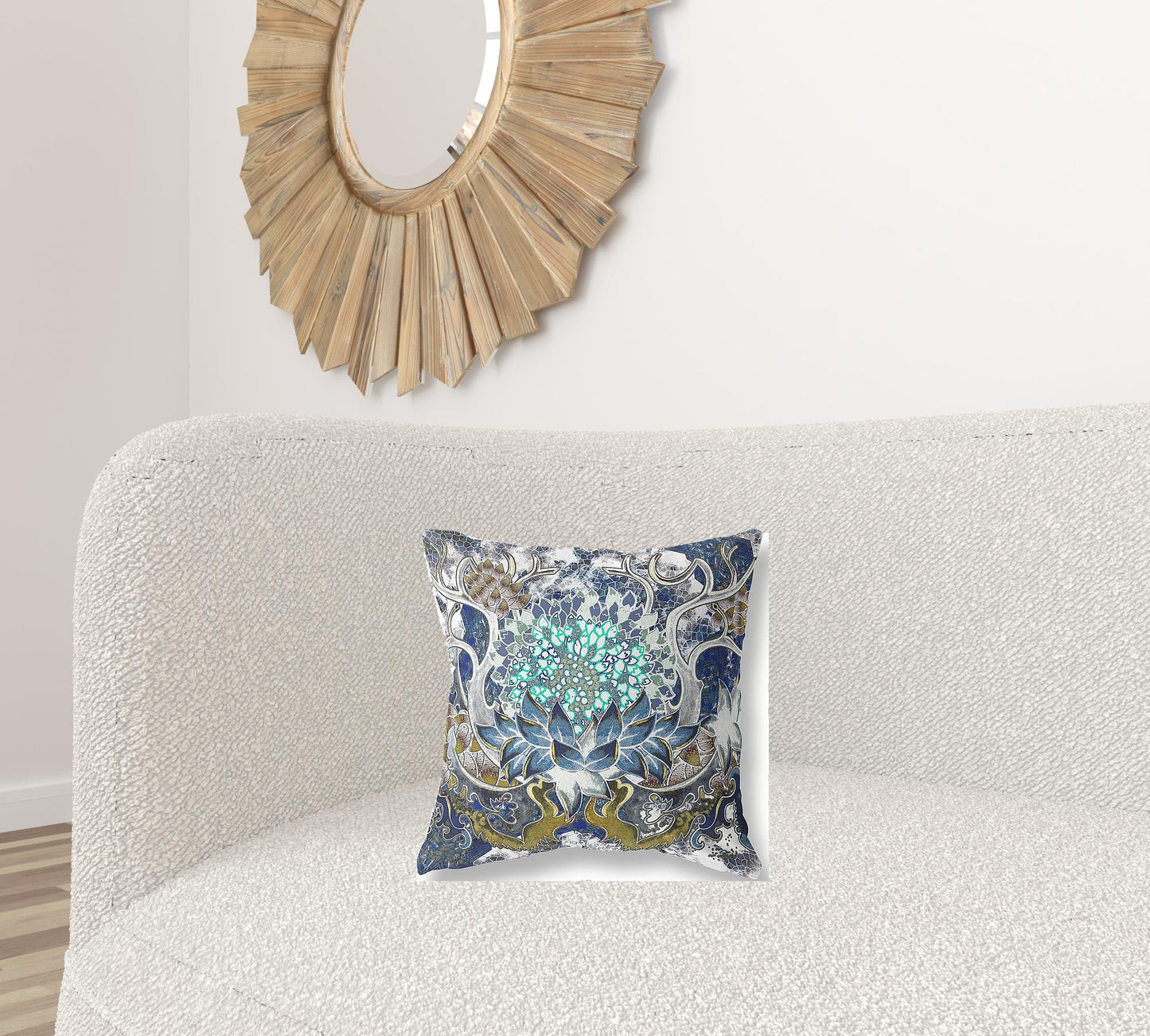 16” Blue White Flower Bloom Suede Throw Pillow