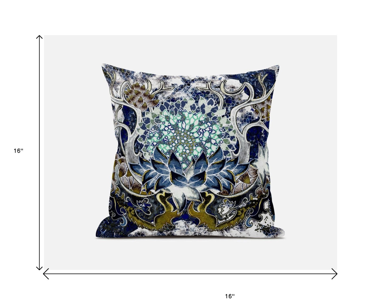 16” Blue White Flower Bloom Suede Throw Pillow