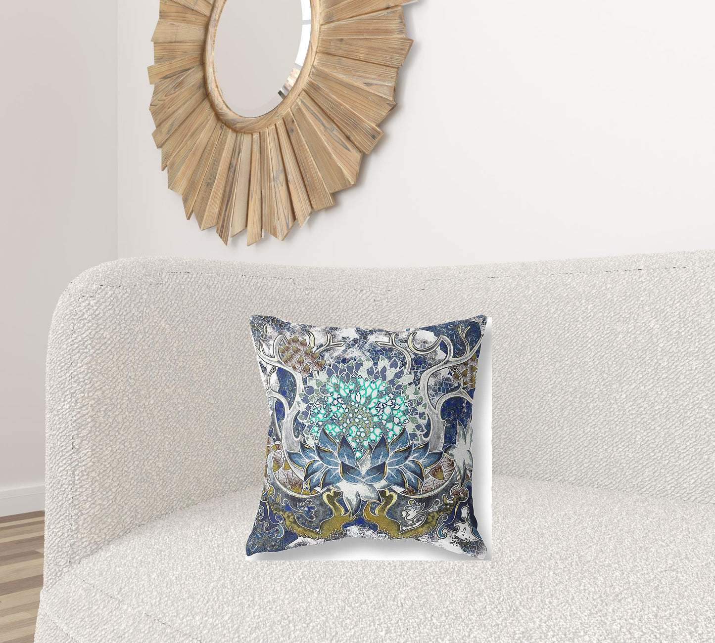 18” Blue White Flower Bloom Suede Throw Pillow