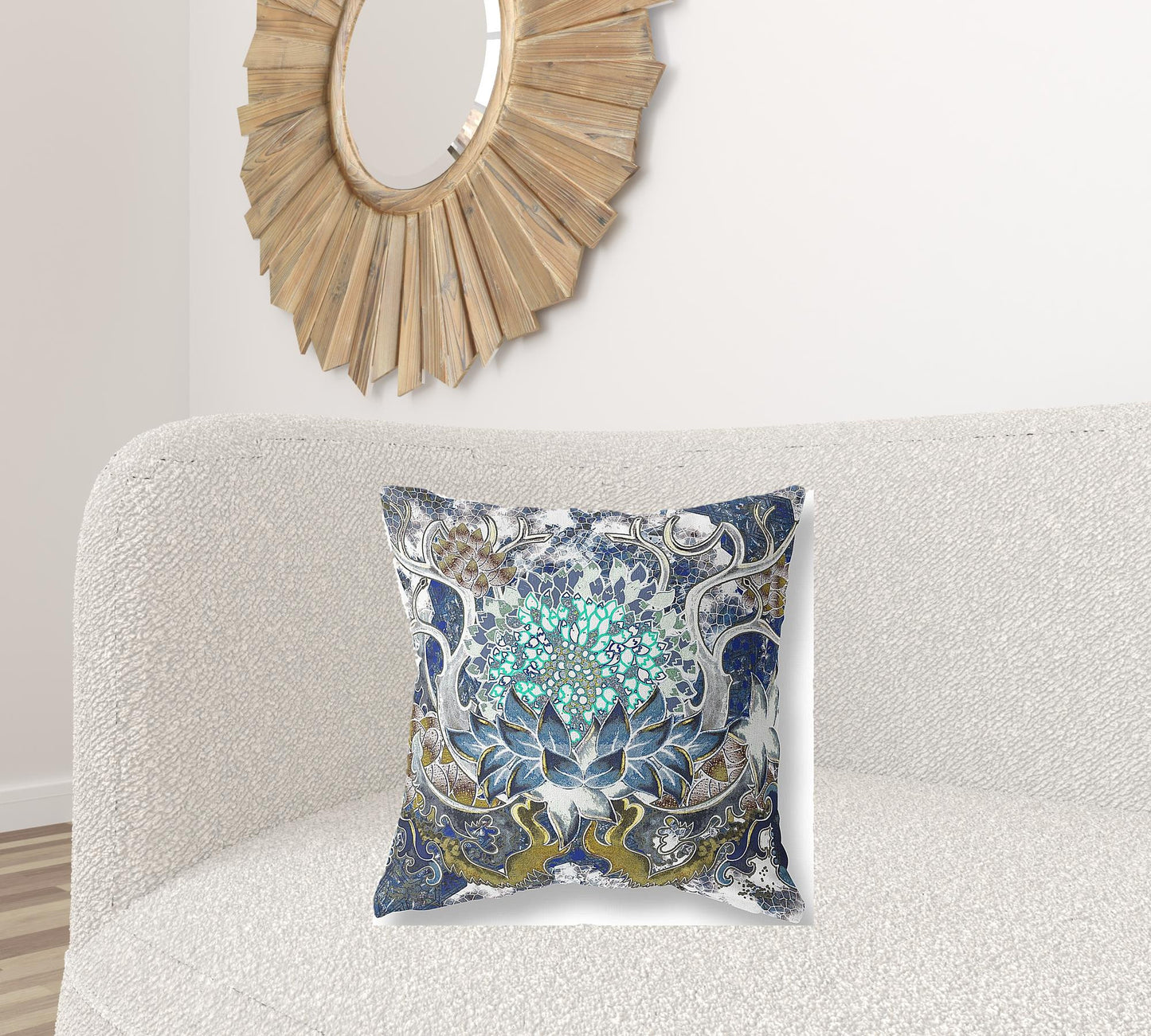 18” Blue White Flower Bloom Suede Throw Pillow