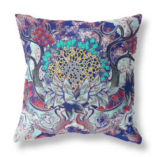 18” Blue Cyan Flower Bloom Suede Throw Pillow