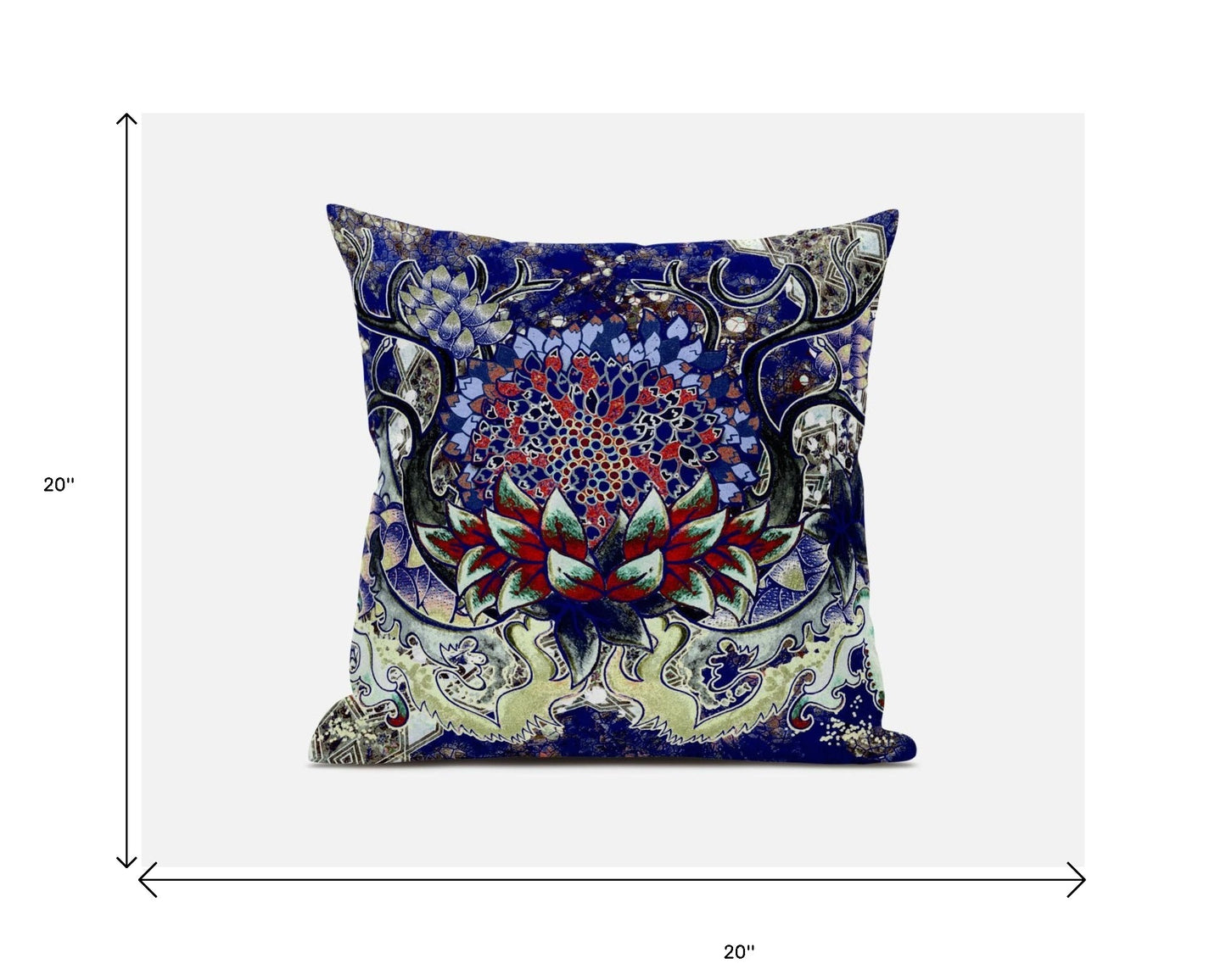 18” Blue Red Flower Bloom Suede Throw Pillow