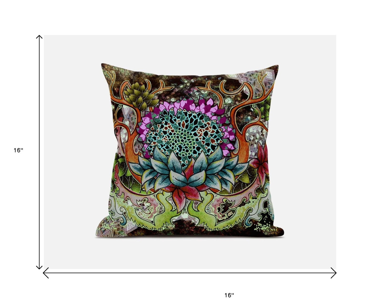 16” Green Orange Flower Bloom Suede Throw Pillow