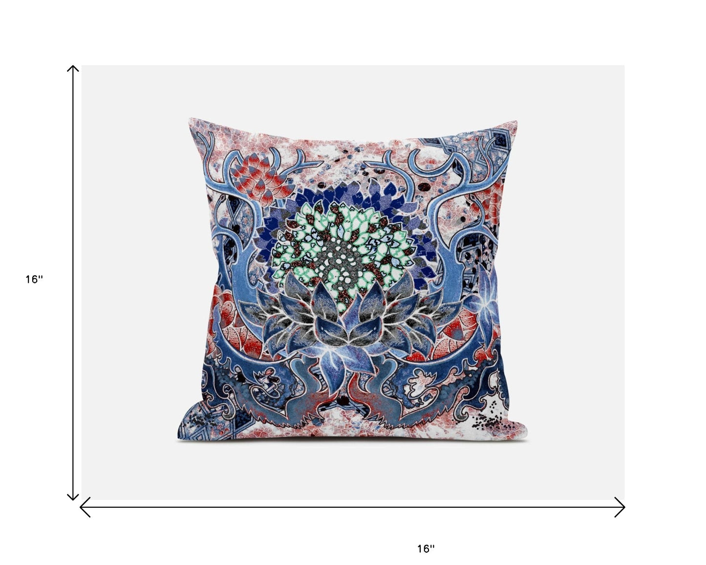 16” Blue Pink Flower Bloom Suede Throw Pillow