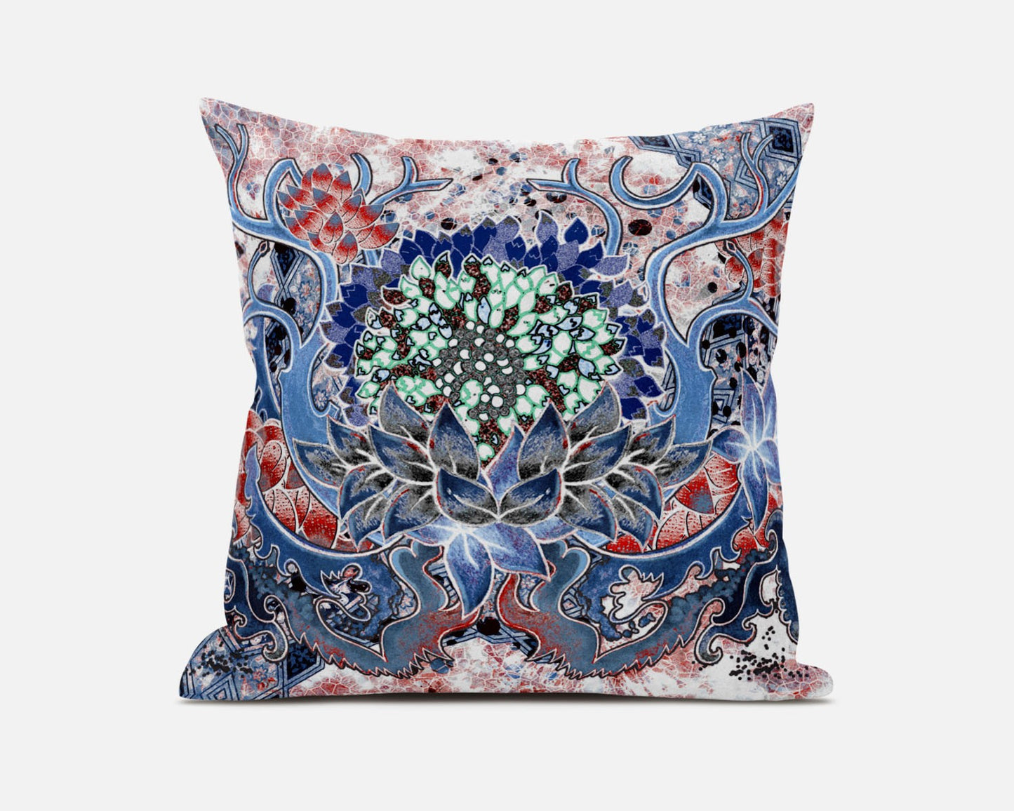 18” Blue Pink Flower Bloom Suede Throw Pillow