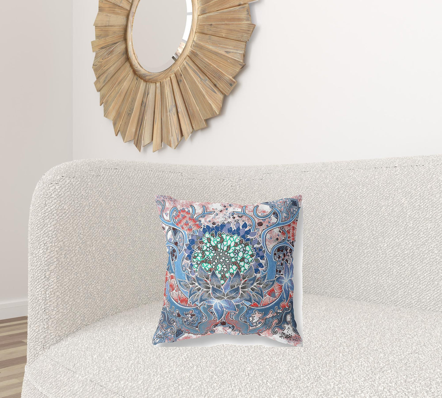 18” Blue Pink Flower Bloom Suede Throw Pillow