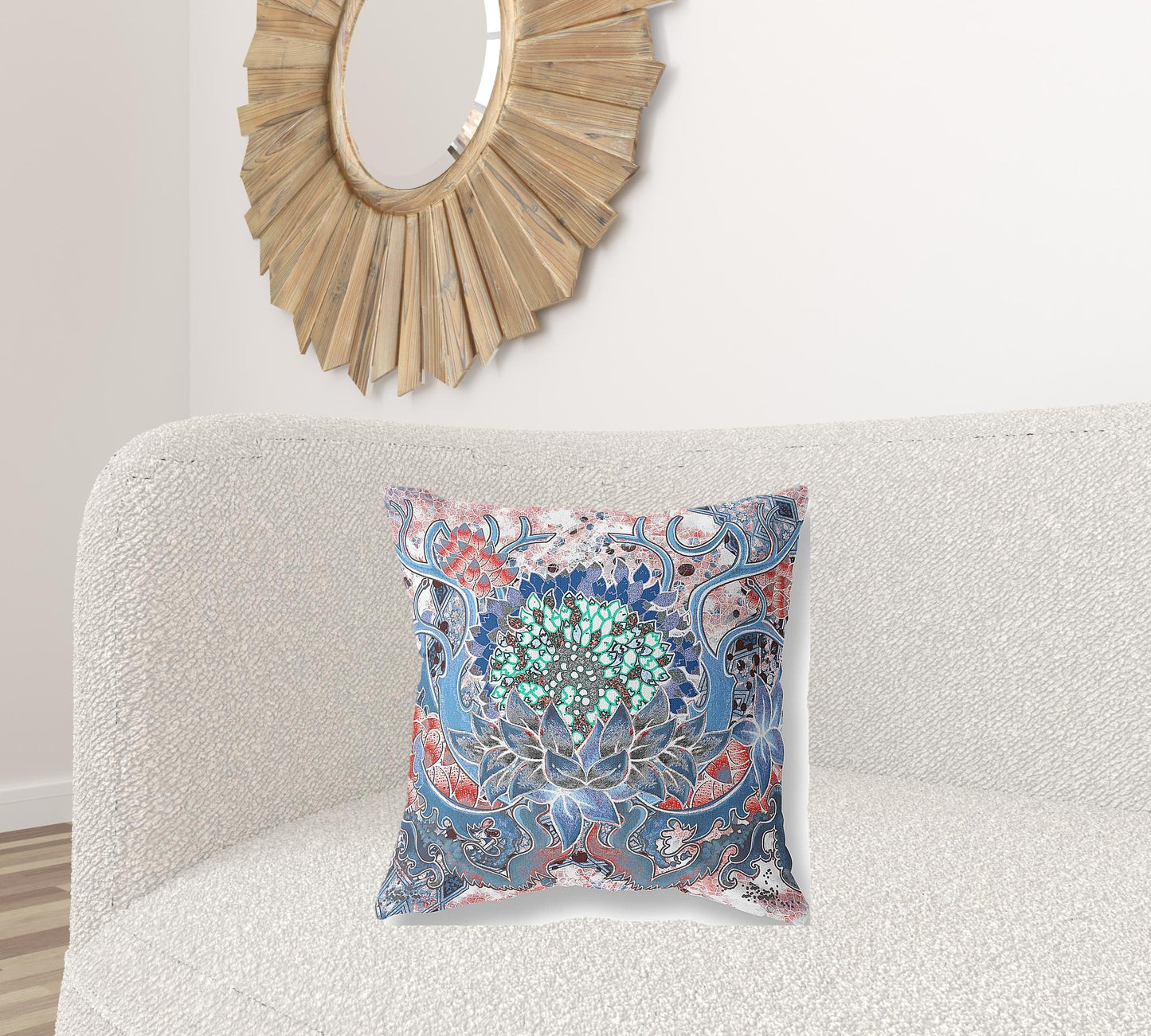 18” Blue Pink Flower Bloom Suede Throw Pillow