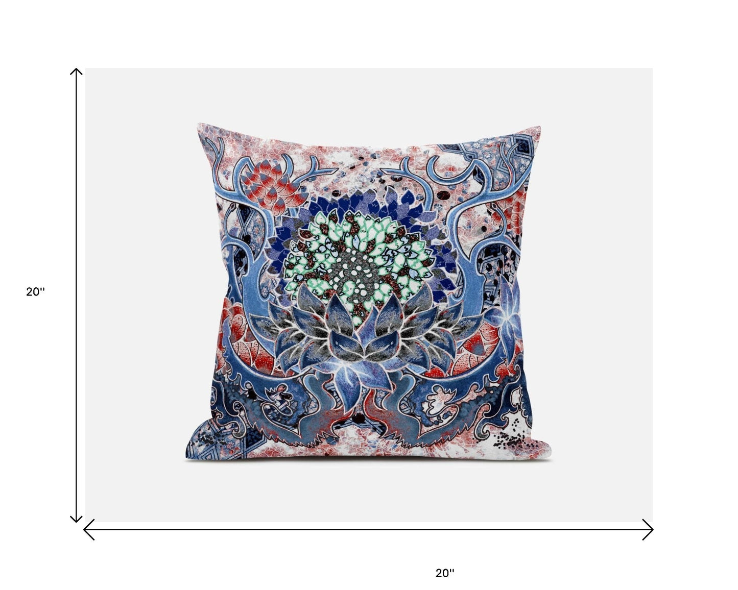 18” Blue Pink Flower Bloom Suede Throw Pillow