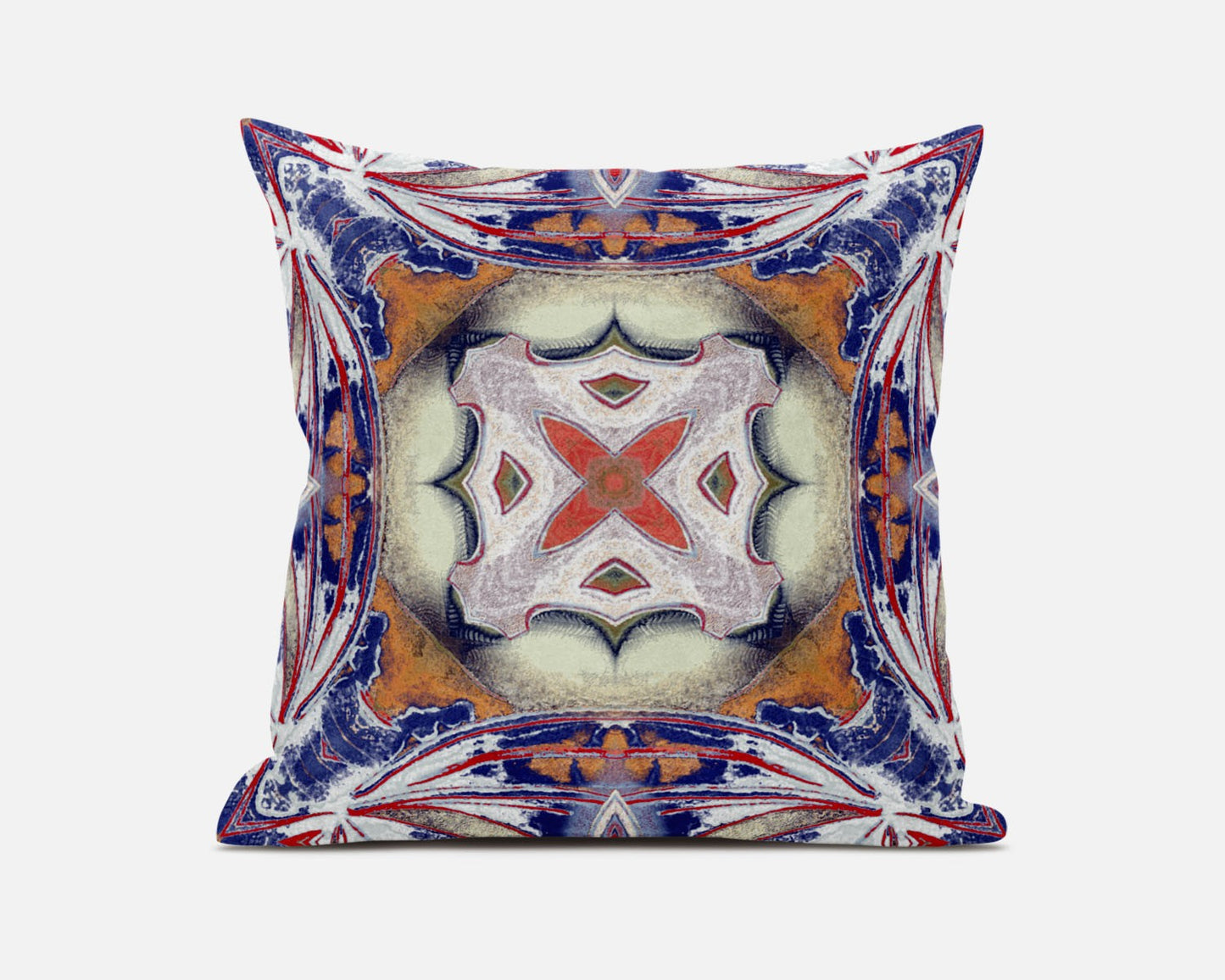 16” Pale Orange Blue Geo Tribal Suede Throw Pillow