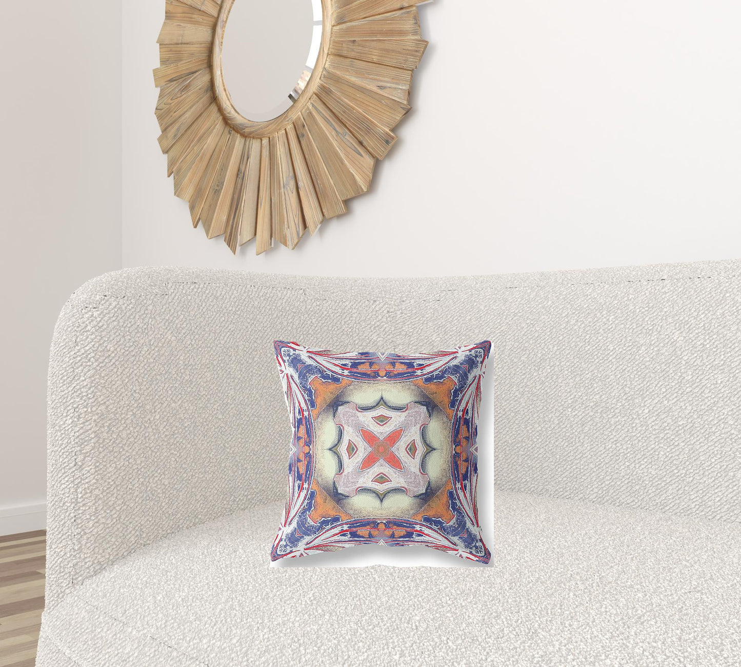 16” Pale Orange Blue Geo Tribal Suede Throw Pillow