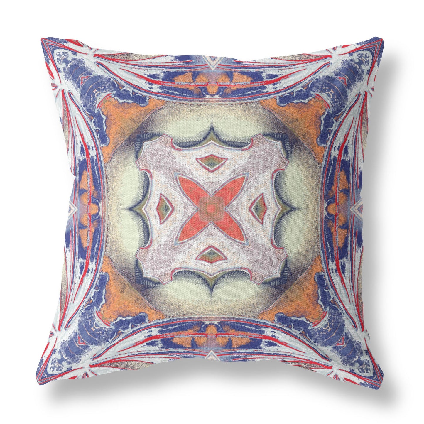 18” Pale Orange Blue Geo Tribal Suede Throw Pillow