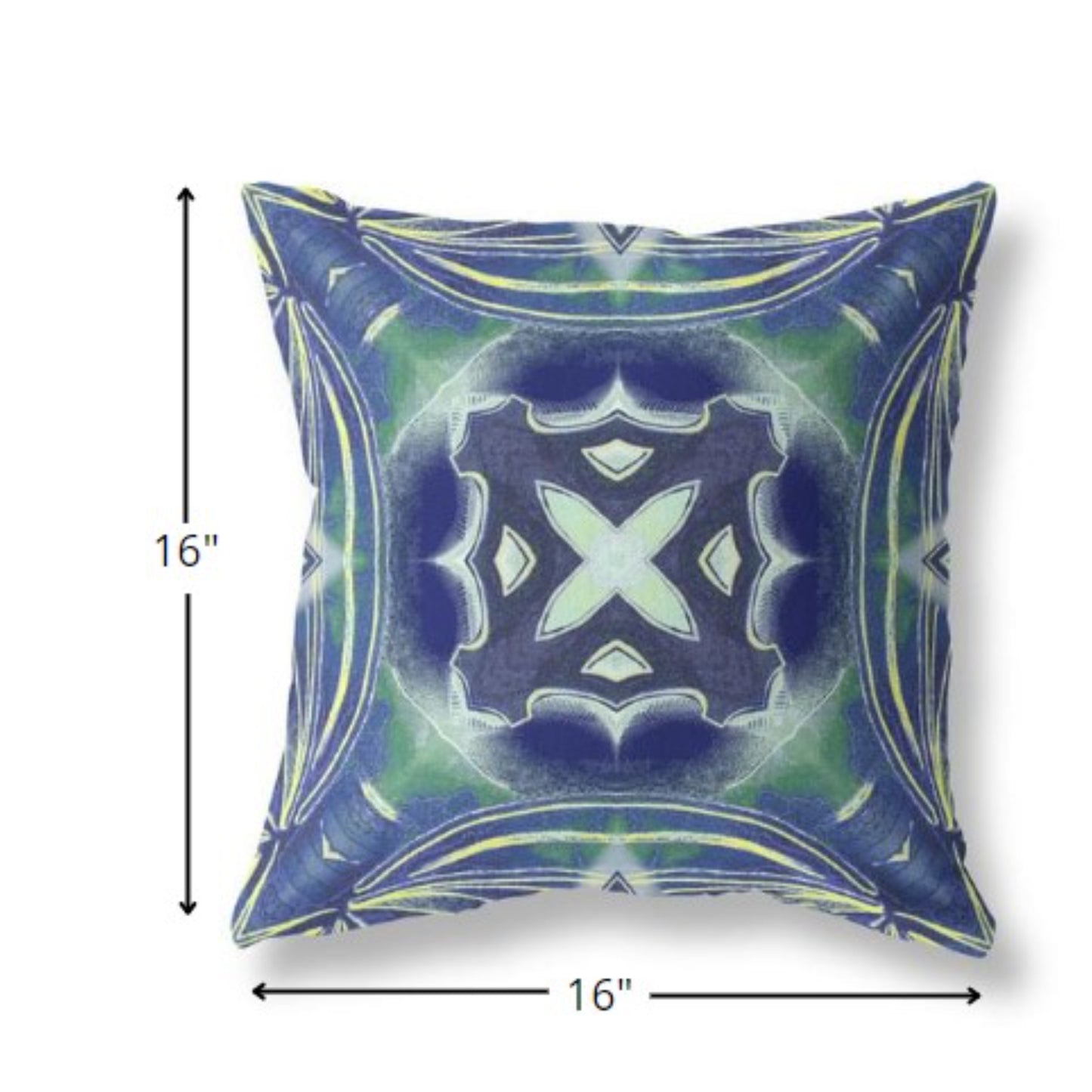 16” Evening Blue Green Geo Tribal Suede Throw Pillow