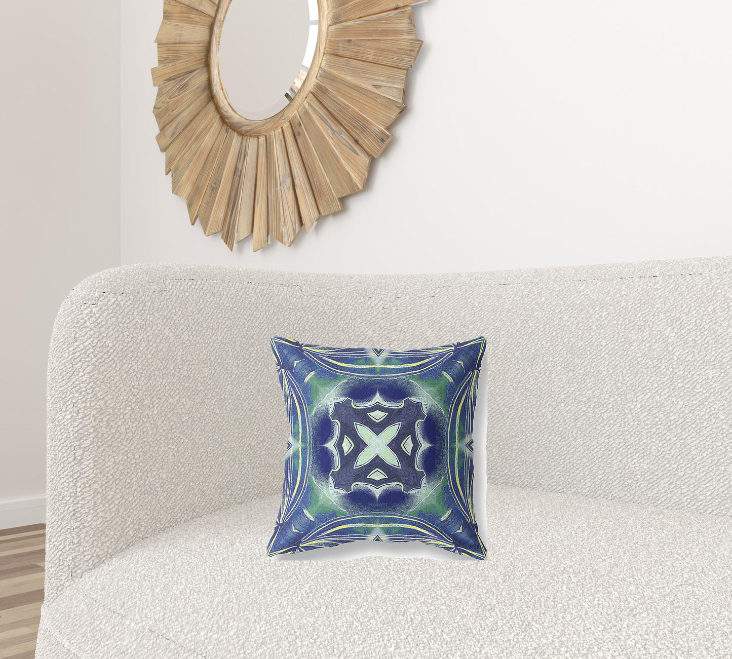 16” Evening Blue Green Geo Tribal Suede Throw Pillow