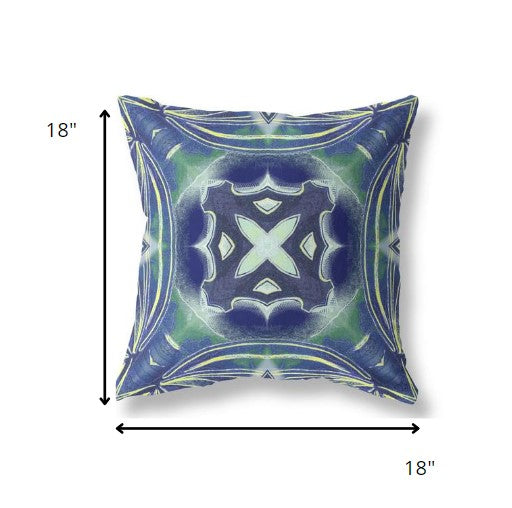 18” Evening Blue Green Geo Tribal Suede Throw Pillow