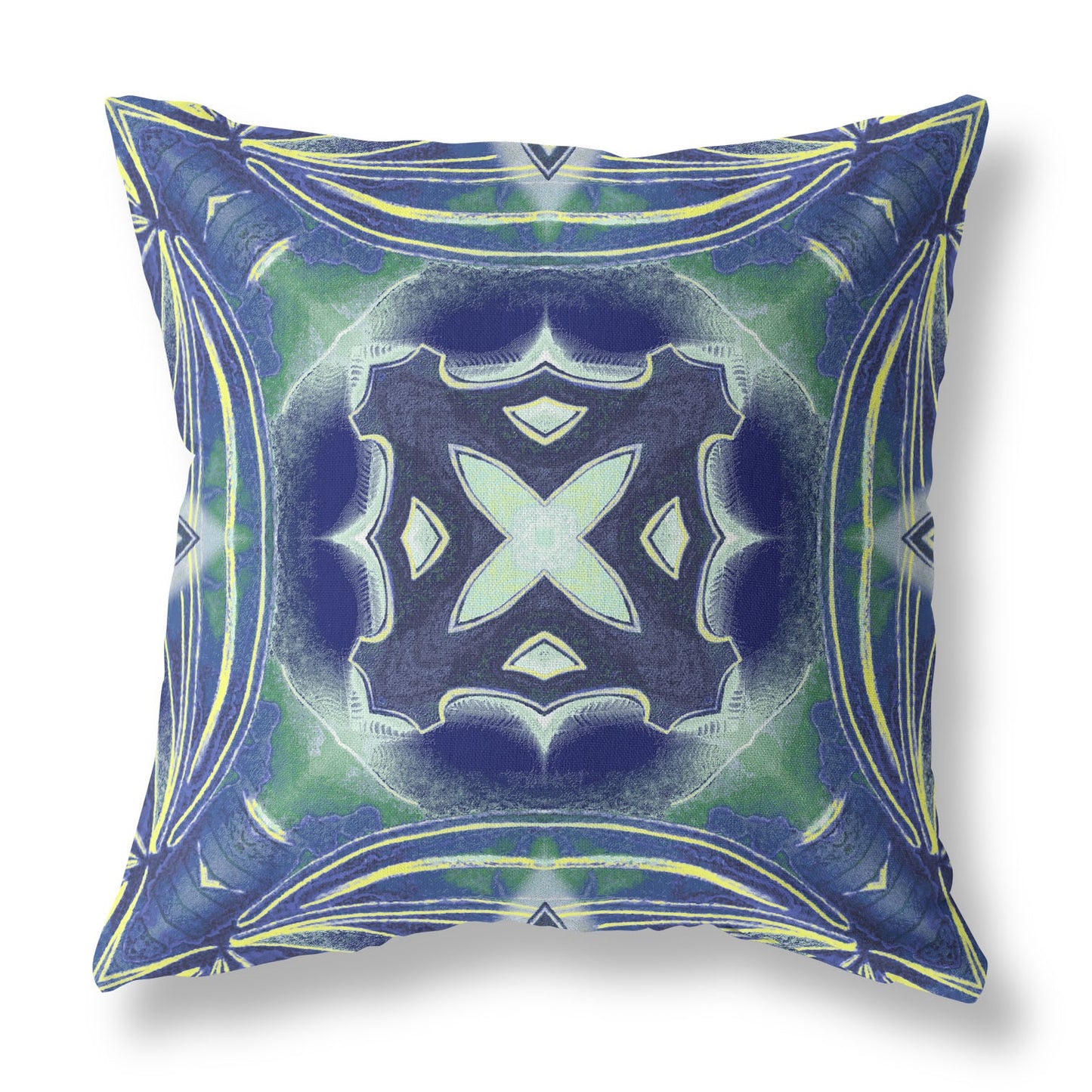 18” Evening Blue Green Geo Tribal Suede Throw Pillow