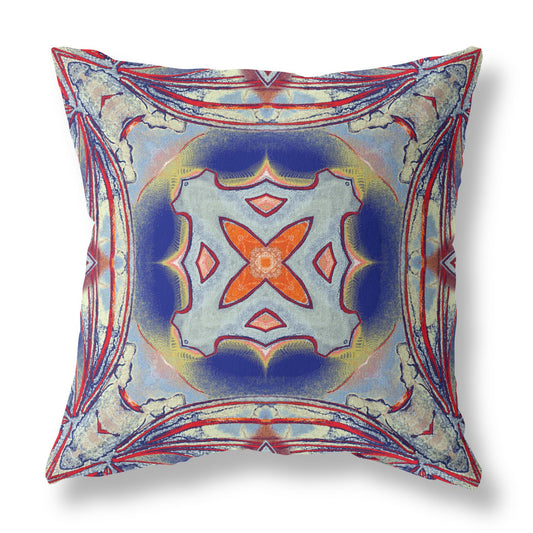 16” Red Blue Geo Tribal Suede Throw Pillow