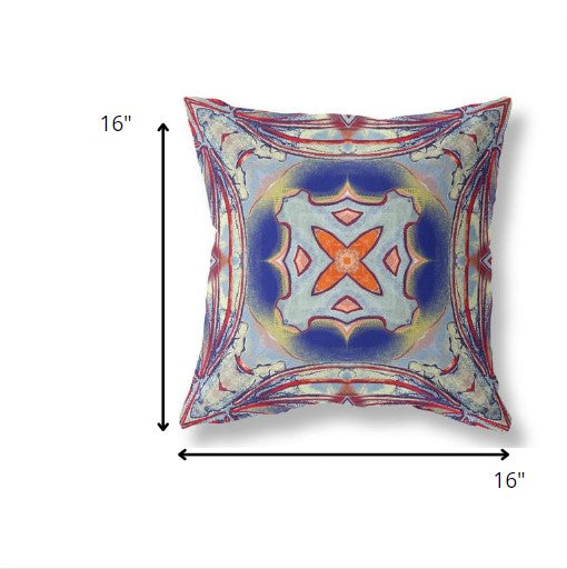 16” Red Blue Geo Tribal Suede Throw Pillow